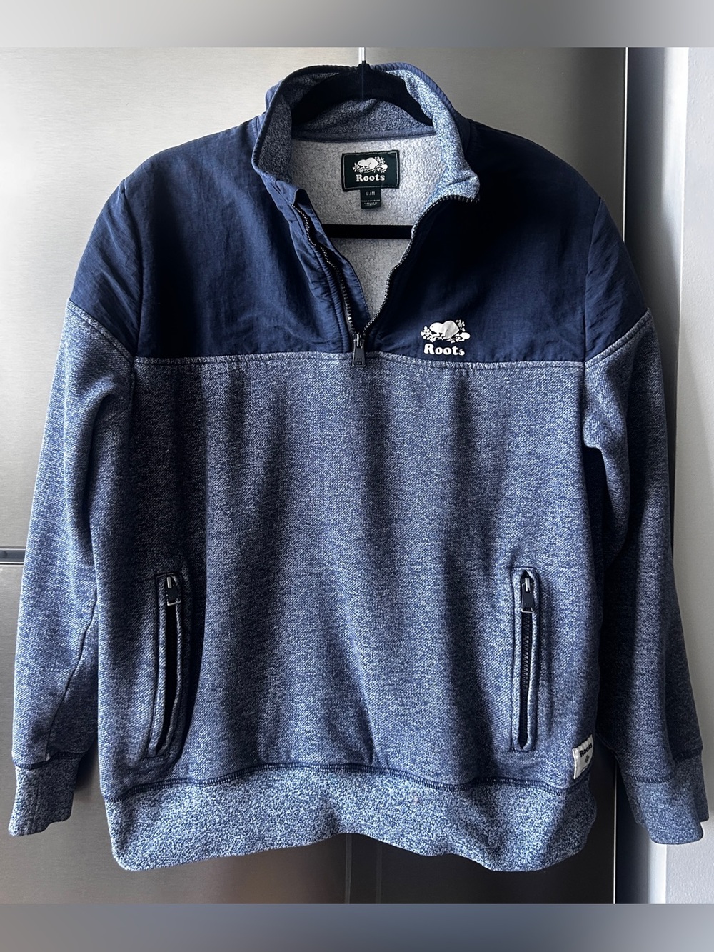 Roots Men’s Medium Blue Colorblock Quarter Zip Pullover Sweater